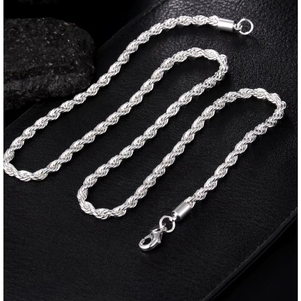 4MM 925 Stamp Silver color Necklaces for woman men Rope Chain 18Inches